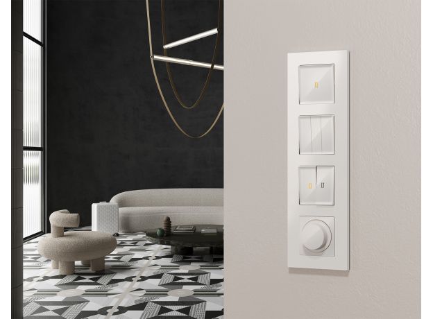 MA104010 Комплект механизма 2-кл выключателя с подсветкой 3200K ALFA Белый глянец QUANT (AP1040, VM115, G11Y)
