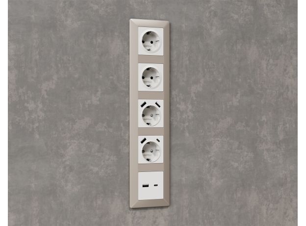 MA109010 Комплект механизма электрической розетки ALFA Белый глянец 2USB A+A 18W (быстрая зарядка) с/з QUANT (AP1090, VM155)