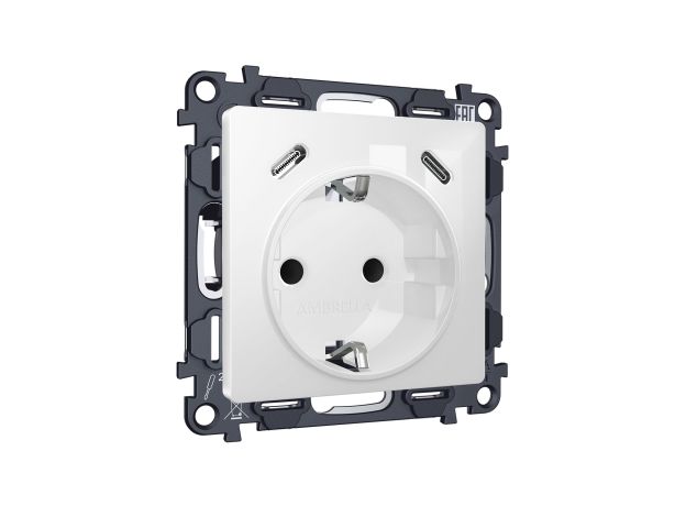 MA110510 Комплект механизма электрической розетки 2USB С+C 20W с/з на винтовых зажимах 16A-250V ALFA Белый глянец QUANT (AP1105, VM165)