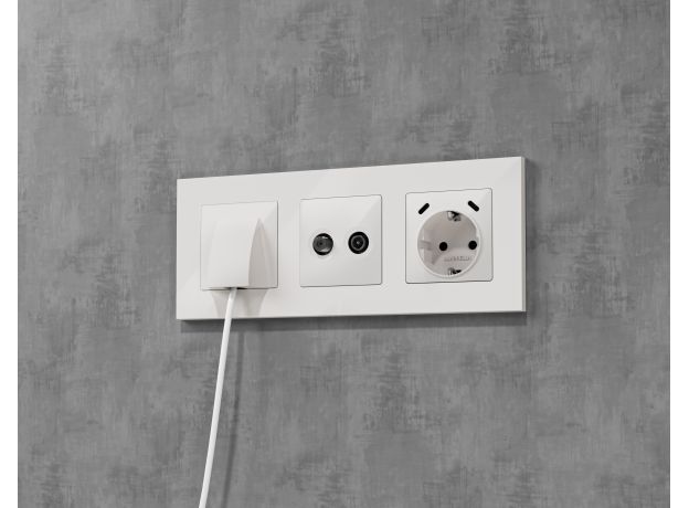 MA110510 Комплект механизма электрической розетки 2USB С+C 20W с/з на винтовых зажимах 16A-250V ALFA Белый глянец QUANT (AP1105, VM165)