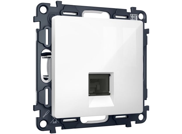 MA112005 Комплект механизма компьютерной розетки RJ-45 экранированной с автоматической защитной шторкой ALFA Белый глянец QUANT (AP1120, VM185)