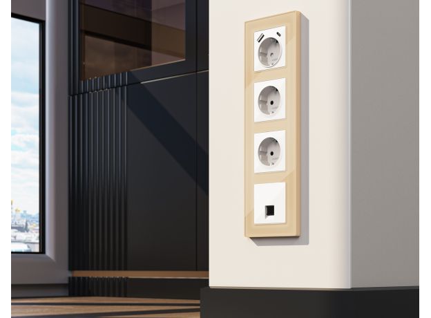 MA112005 Комплект механизма компьютерной розетки RJ-45 экранированной с автоматической защитной шторкой ALFA Белый глянец QUANT (AP1120, VM185)
