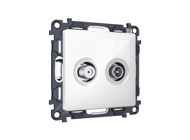 MA113310 Комплект механизма розетки TV оконечной + SAT 5-862MHz 3.5dB/950-2150MHz 3.5dB ALFA Белый глянец QUANT (AP1133, VM217)