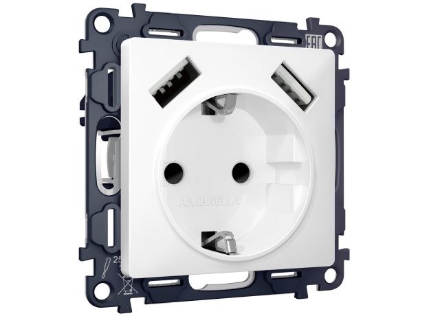 MA129010 Комплект механизма электрической розетки ALFA Белый матовый 2USB A+A 18W (быстрая зарядка) с/з QUANT (AP1290, VM155)