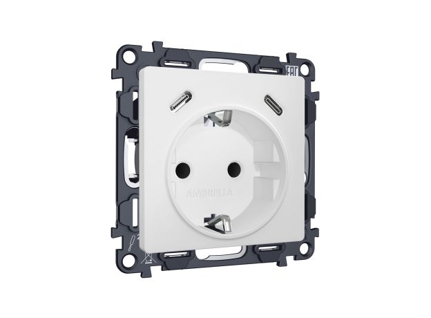 MA130510 Комплект механизма электрической розетки 2USB С+C 20W с/з на винтовых зажимах 16A-250V ALFA Белый матовый QUANT (AP1305, VM165)
