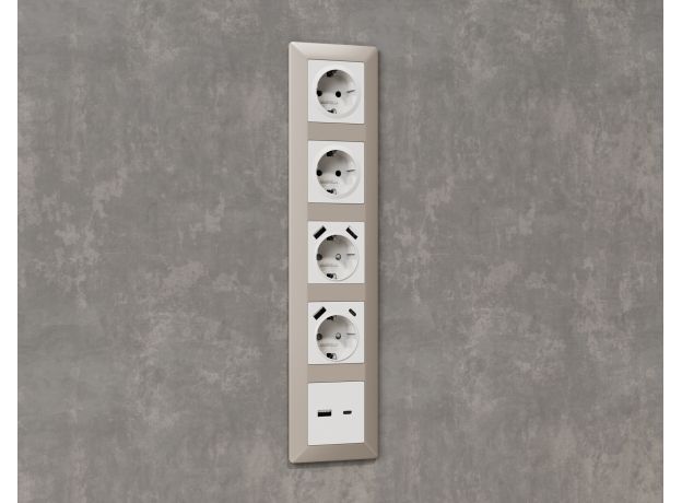 MA131010 Комплект механизма розетки ALFA Белый матовый 2USB A+C 20W (быстрая зарядка) QUANT (AP1310, VM177)