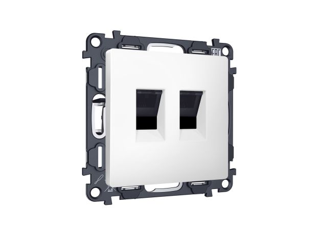 MA132110 Комплект механизма компьютерной двойной розетки RJ-45 с автоматической защитной шторкой ALFA Белый матовый QUANT (AP1321, VM189)