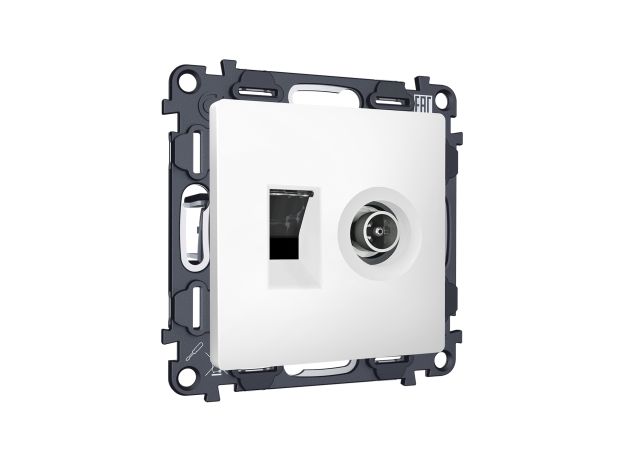 MA132510 Комплект механизма розетки компьютерной + TV оконечной RJ-45 с автоматической защитной шторкой ALFA Белый матовый QUANT (AP1325, VM195) 