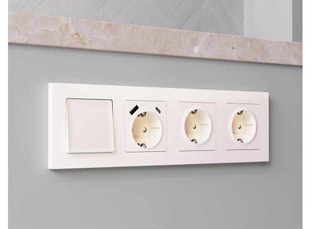 MA210010 Комплект механизма электрической розетки ALFA Жемчуг 2USB A+C 20W (быстрая зарядка) с/з QUANT (AP2100, VM160)