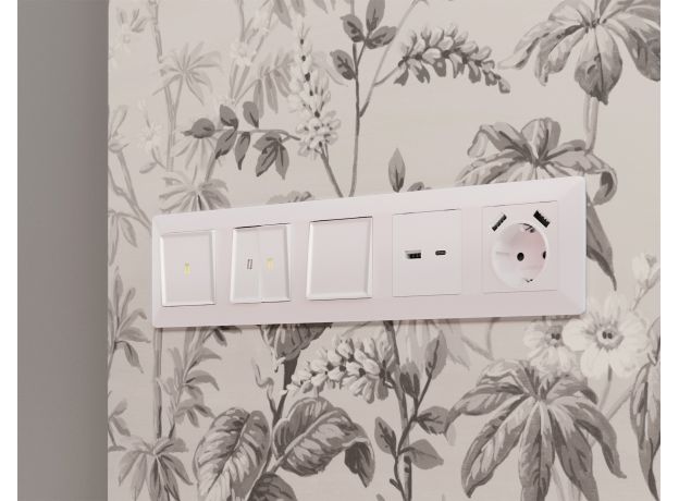 MA211010 Комплект механизма розетки ALFA Жемчуг 2USB A+C 20W (быстрая зарядка) QUANT (AP2110, VM177)