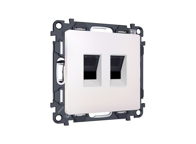 MA212110 Комплект механизма компьютерной двойной розетки RJ-45 с автоматической защитной шторкой ALFA Жемчуг QUANT (AP2121, VM189)