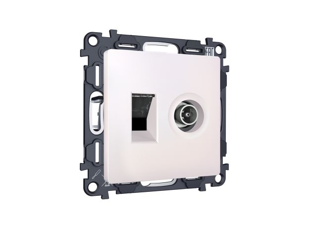 MA212510 Комплект механизма розетки компьютерной + TV оконечной RJ-45 с автоматической защитной шторкой ALFA Жемчуг QUANT (AP2125, VM195)