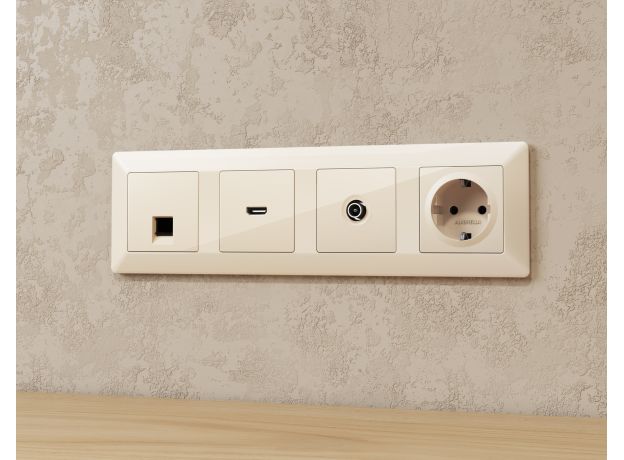 MA312010 Комплект механизма компьютерной розетки ALFA Бежевый глянец RJ-45(8P8C) CAT6 с шторкой QUANT (AP3120, VM188)