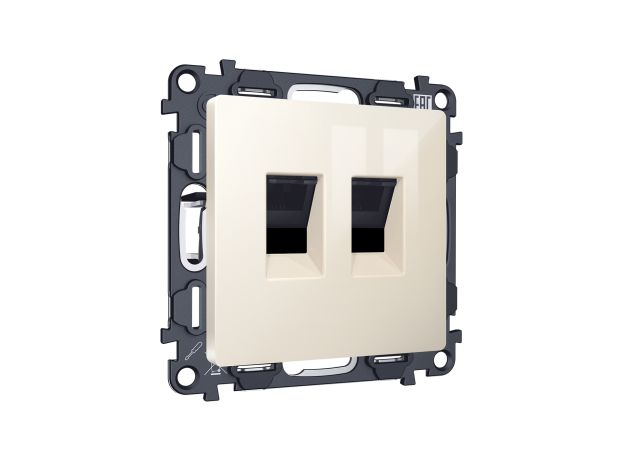 MA312110 Комплект механизма компьютерной двойной розетки RJ-45 с автоматической защитной шторкой ALFA Бежевый глянец QUANT (AP3121, VM189)