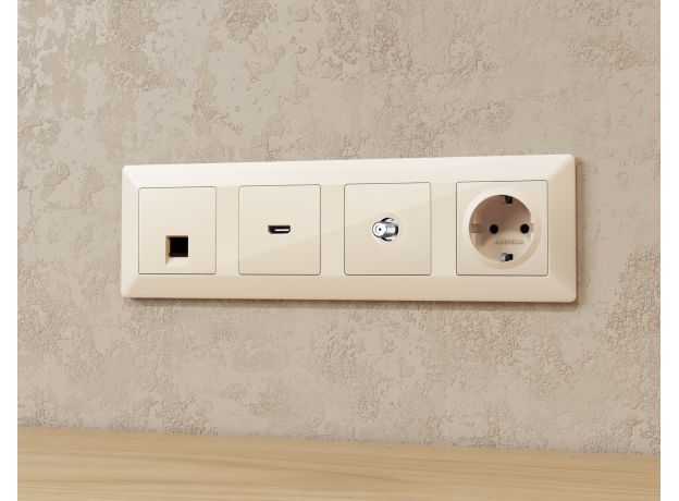 MA313050 Комплект механизма TV розетки SAT 5-2400MHz 3.5dB ALFA Бежевый глянец QUANT (AP3130, VM215)