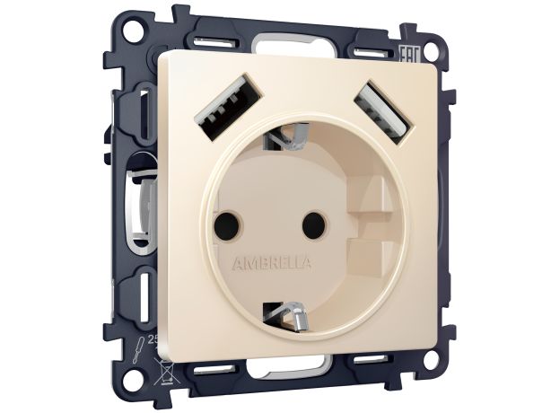 MA329010 Комплект механизма электрической розетки ALFA Бежевый матовый 2USB A+A 18W (быстрая зарядка) с/з QUANT (AP3290, VM155)