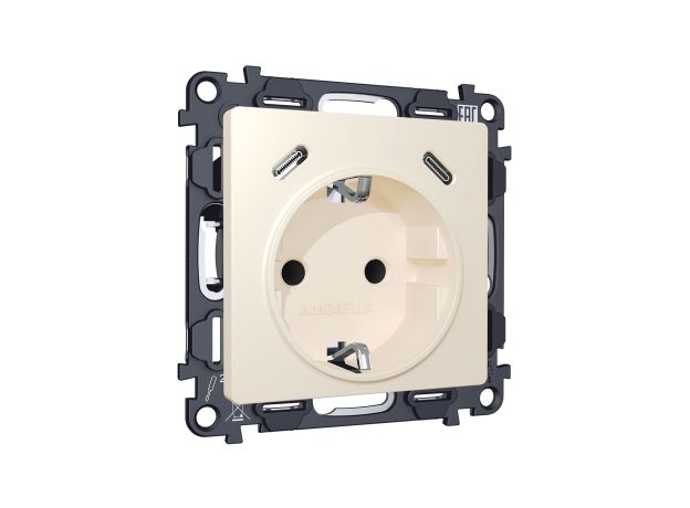 MA330510 Комплект механизма электрической розетки 2USB С+C 20W с/з на винтовых зажимах 16A-250V ALFA Бежевый матовый QUANT (AP3305, VM165)