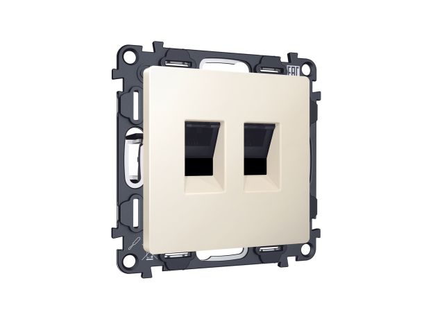 MA332110 Комплект механизма компьютерной двойной розетки RJ-45 с автоматической защитной шторкой ALFA Бежевый матовый QUANT (AP3321, VM189)