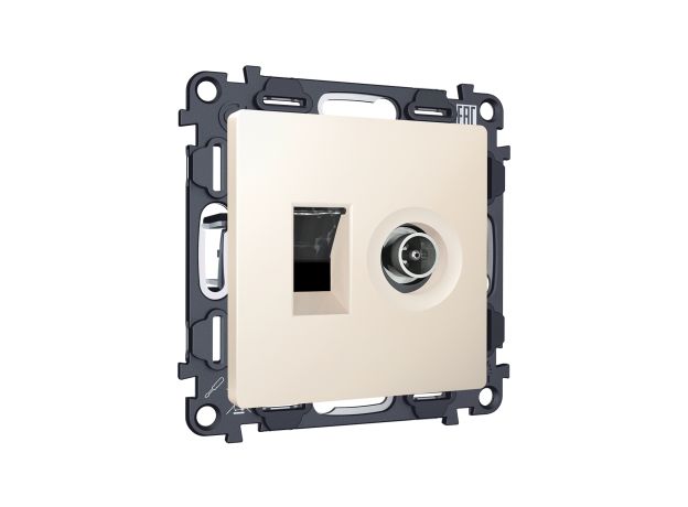 MA332510 Комплект механизма розетки компьютерной + TV оконечной RJ-45 с автоматической защитной шторкой ALFA Бежевый матовый QUANT (AP3325, VM195)