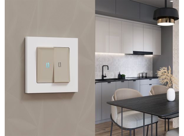 MA364020 Комплект механизма 2-кл выключателя с подсветкой 10000K ALFA Серо-бежевый матовый QUANT (AP3640, VM115, G17B)