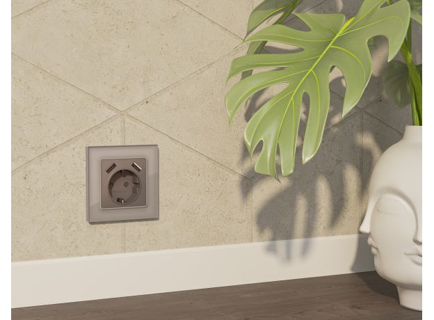 MA369010 Комплект механизма электрической розетки ALFA Серо-бежевый матовый 2USB A+A 18W (быстрая зарядка) с/з QUANT (AP3690, VM155)