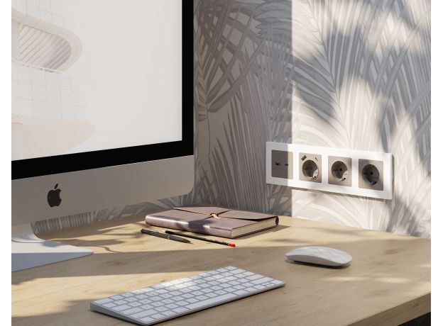 MA370010 Комплект механизма электрической розетки ALFA Серо-бежевый матовый 2USB A+C 20W (быстрая зарядка) с/з QUANT (AP3700, VM160)