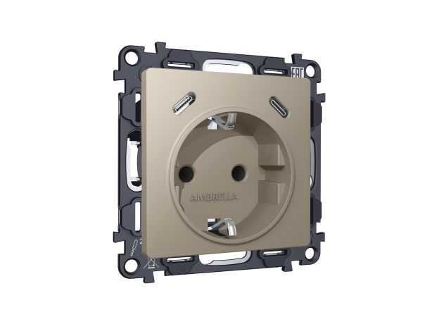 MA370510 Комплект механизма электрической розетки 2USB С+C 20W с/з на винтовых зажимах 16A-250V ALFA Серо-бежевый матовый QUANT (AP3705, VM165)