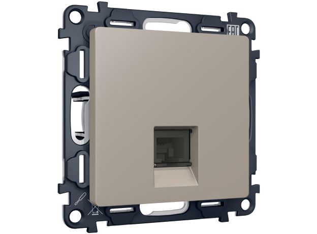 MA372005 Комплект мех-ма компьютерной розетки RJ-45 экранированной с автоматической защитной шторкой ALFA Серо-бежевый матовый QUANT (AP3720, VM185)