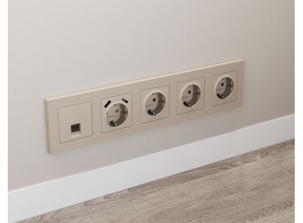 MA372005 Комплект мех-ма компьютерной розетки RJ-45 экранированной с автоматической защитной шторкой ALFA Серо-бежевый матовый QUANT (AP3720, VM185)