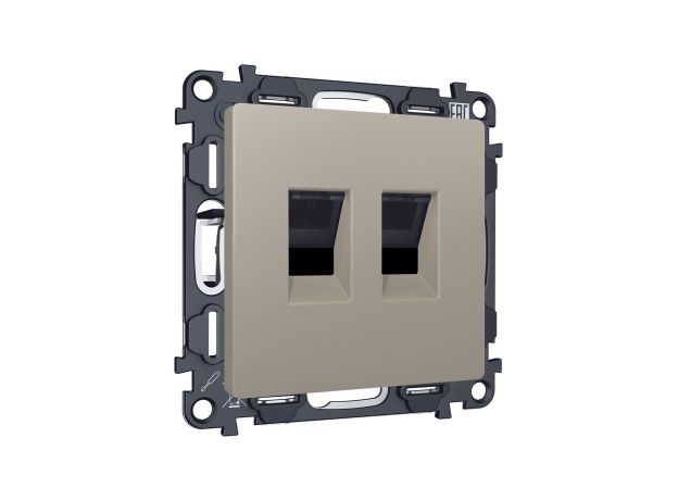 MA372110 Комплект механизма компьютерной двойной розетки RJ-45 с автоматической защитной шторкой ALFA Серо-бежевый матовый QUANT (AP3721, VM189)