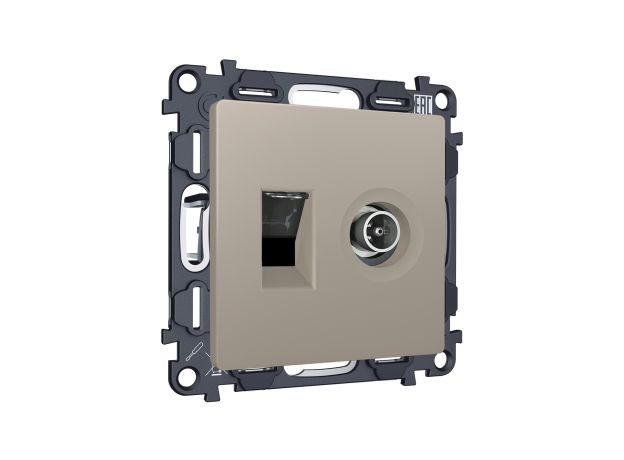 MA372510 Комплект механизма розетки компьютерной + TV оконечной RJ-45 с автоматической защитной шторкой ALFA Серо-бежевый матовый (AP3725, VM195)