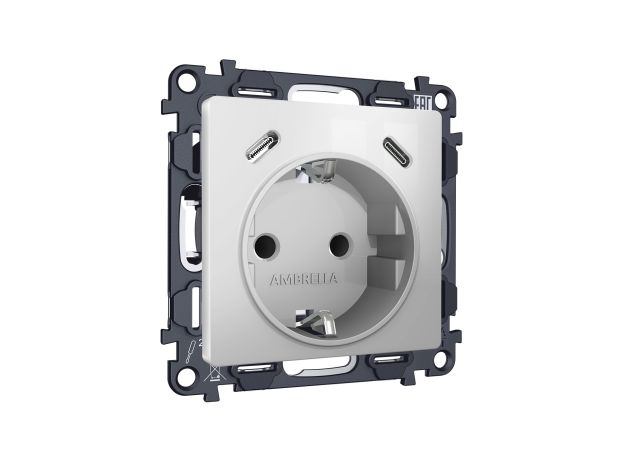 MA410510 Комплект механизма электрической розетки 2USB С+C 20W с/з на винтовых зажимах 16A-250V ALFA Серебро глянец QUANT (AP4105, VM165)