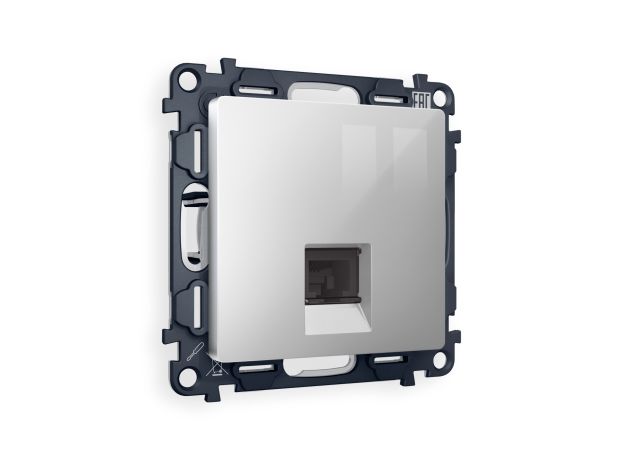 MA412005 Комплект механизма компьютерной розетки RJ-45 экранированной с автоматической защитной шторкой ALFA Серебро глянец QUANT (AP4120, VM185)