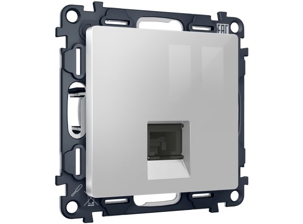 MA412010 Комплект механизма компьютерной розетки ALFA Серебро глянец RJ-45(8P8C) CAT6 с шторкой QUANT (AP4120, VM188)