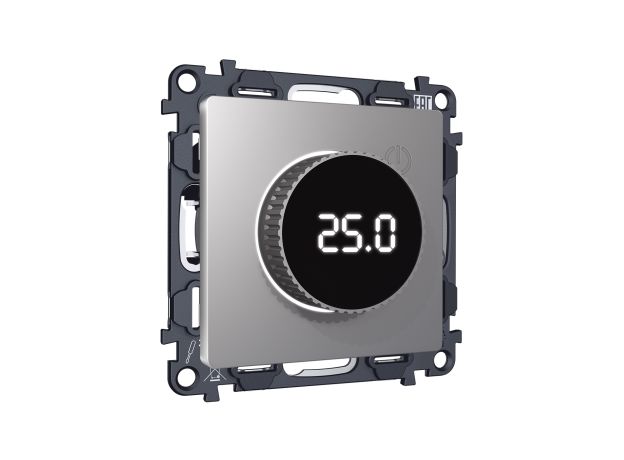 MA505810 Комплект механизма терморегулятора с цифровым дисплеем с подсветкой и датчиком для теплого пола ALFA Сталь матовый QUANT (AP5058, VM1385)