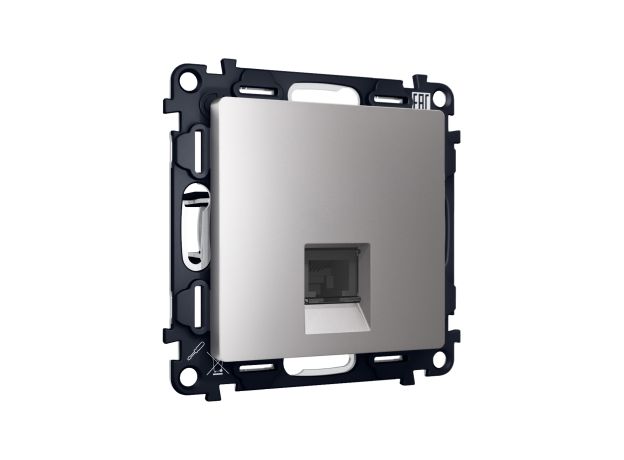 MA512005 Комплект механизма компьютерной розетки RJ-45 экранированной с автоматической защитной шторкой ALFA Сталь матовый QUANT (AP5120, VM185)