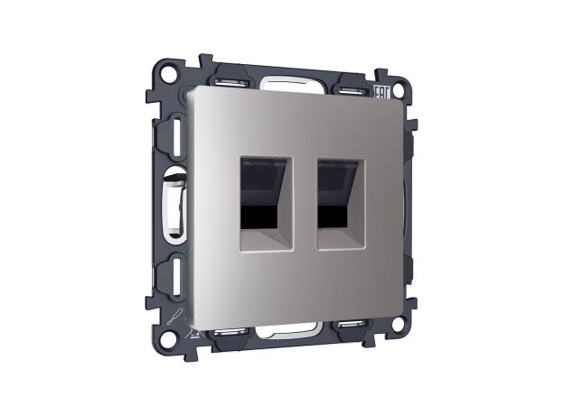 MA512110 Комплект механизма компьютерной двойной розетки RJ-45 (8P8C) CAT6 с автоматической защитной шторкой ALFA Сталь матовый QUANT (AP5121, VM189)
