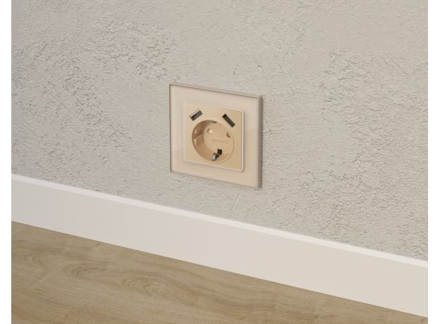 MA609010 Комплект механизма электрической розетки ALFA Шампань 2USB A+A 18W (быстрая зарядка) с/з QUANT (AP6060, VM155)