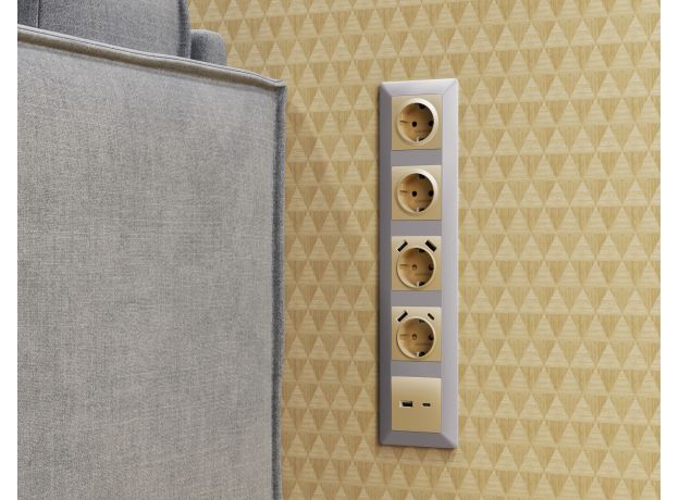 MA609010 Комплект механизма электрической розетки ALFA Шампань 2USB A+A 18W (быстрая зарядка) с/з QUANT (AP6060, VM155)