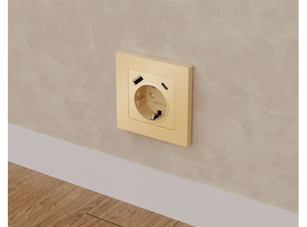 MA610010 Комплект механизма электрической розетки ALFA Шампань 2USB A+C 20W (быстрая зарядка) с/з QUANT (AP6100, VM160)