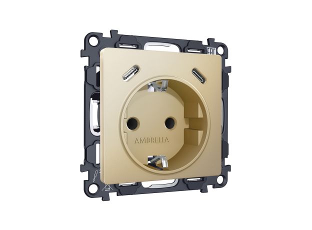 MA610510 Комплект механизма электрической розетки 2USB С+C 20W (быстрая зарядка) с/з на винтовых зажимах 16A-250V ALFA Шампань QUANT (AP6105, VM165)