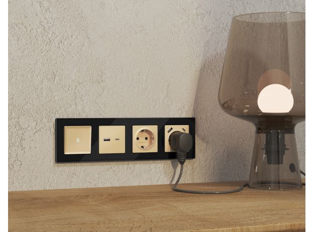 MA611010 Комплект механизма розетки ALFA Шампань 2USB A+C 20W (быстрая зарядка) QUANT (AP6110, VM177)