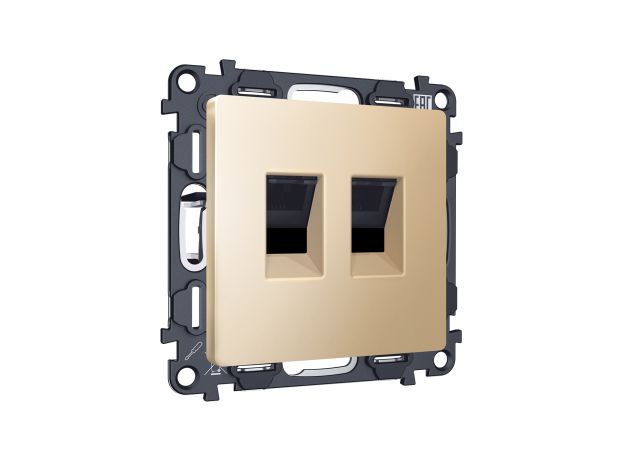 MA612110 Комплект механизма компьютерной двойной розетки RJ-45 (8P8C) CAT6 с автоматической защитной шторкой ALFA Шампань QUANT (AP6121, VM189)