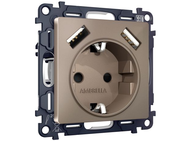 MA639010 Комплект механизма электрической розетки ALFA Темная бронза матовый 2USB A+A 18W (быстрая зарядка) с/з QUANT (AP6390, VM155)