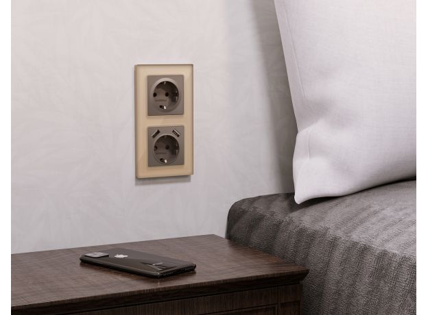 MA639010 Комплект механизма электрической розетки ALFA Темная бронза матовый 2USB A+A 18W (быстрая зарядка) с/з QUANT (AP6390, VM155)
