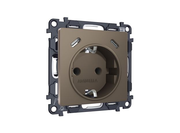 MA640510 Комплект механизма электрической розетки 2USB С+C 20W с/з на винтовых зажимах 16A-250V ALFA Темная бронза матовый QUANT (AP6405, VM165)