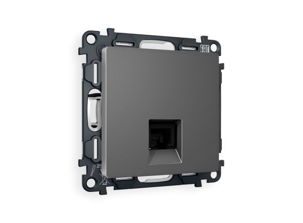 MA662005 Комплект механизма компьютерной розетки RJ-45 экранированной с автоматической защитной шторкой ALFA Антрацит серый QUANT (AP6620, VM185)