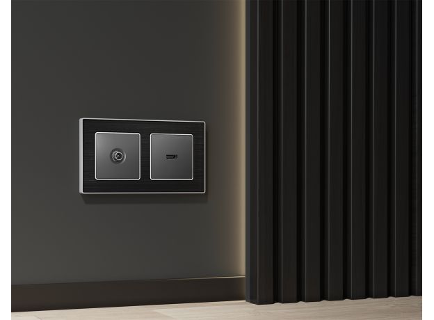 MA663030 Комплект механизма TV розетки проходной ALFA Антрацит серый 5-1000 MHz 4dB QUANT (AP6630, VM211)