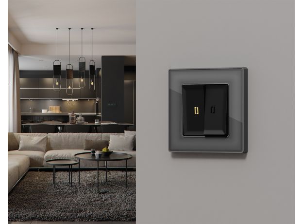 MA804030 Комплект механизма 2-кл проходного выключателя с подсветкой 3200K ALFA Черный матовый QUANT (AP8040, VM120, G22Y)