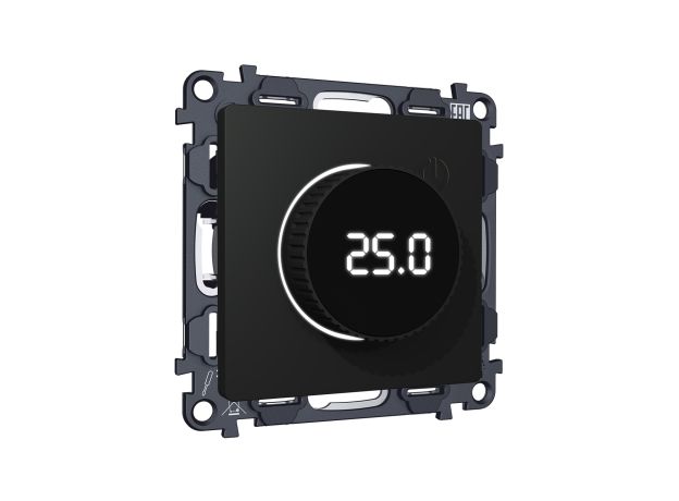 MA805810 Комплект механизма терморегулятора с цифровым дисплеем с подсветкой и датчиком для теплого пола ALFA Черный матовый QUANT (AP8058, VM1385)